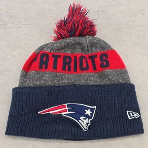 New Era New England Patriots Knit Pom Pom Beanie Hat Blue Gray‎ Red One Size Cap